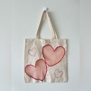 Embroidered Red Hearts Tote Bag